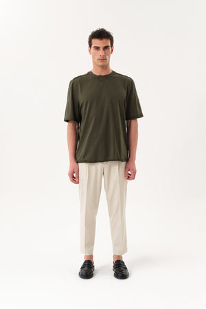 Pis Dikişli Erkek Oversize Bisiklet Yaka T-shirt - Haki