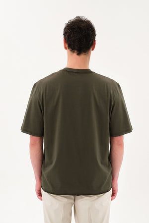 Pis Dikişli Erkek Oversize Bisiklet Yaka T-shirt - Haki