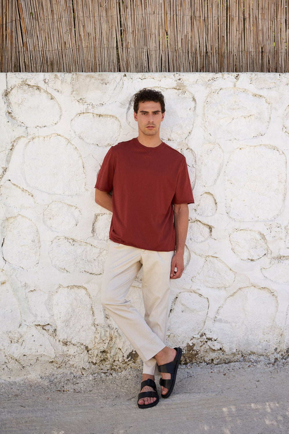 Pis Dikişli Erkek Oversize Bisiklet Yaka T-shirt - Kiremit