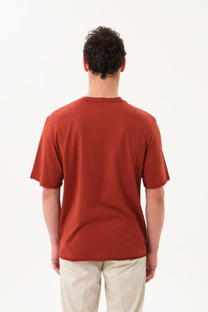 Pis Dikişli Erkek Oversize Bisiklet Yaka T-shirt - Kiremit