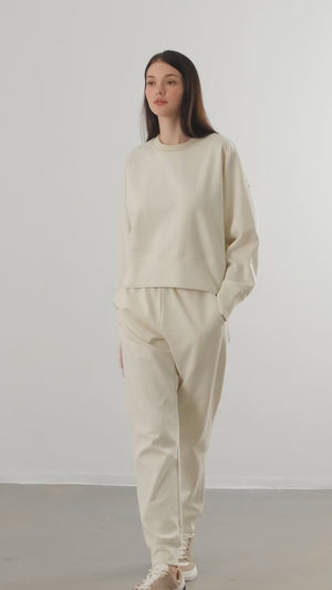Bisiklet Yaka Oversize Kadın Sweatshirt - Ekru