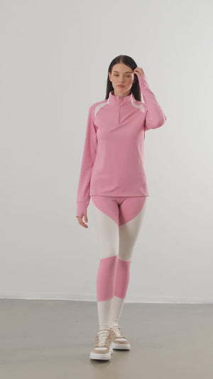 ST Logo İmzalı Renk Bloklu Yüksek Bel Performans Tayt - Pembe Ekru