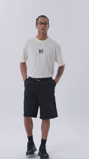 HorseLine Grafik Baskılı Erkek Oversize Bisiklet Yaka T-shirt - Ekru