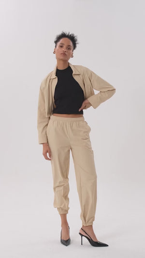 Cep Detaylı Kadın Jogger Pantolon - Bej