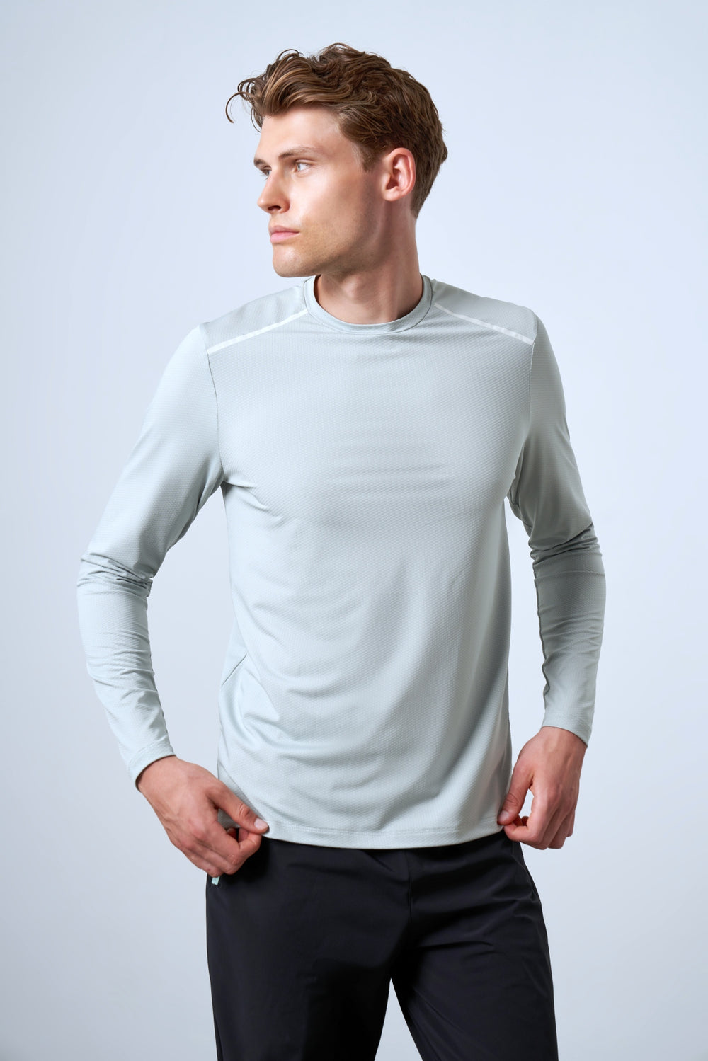 Reflektif Detaylı Uzun Kollu Erkek Bisiklet Yaka T-shirt - Açık Yeşil