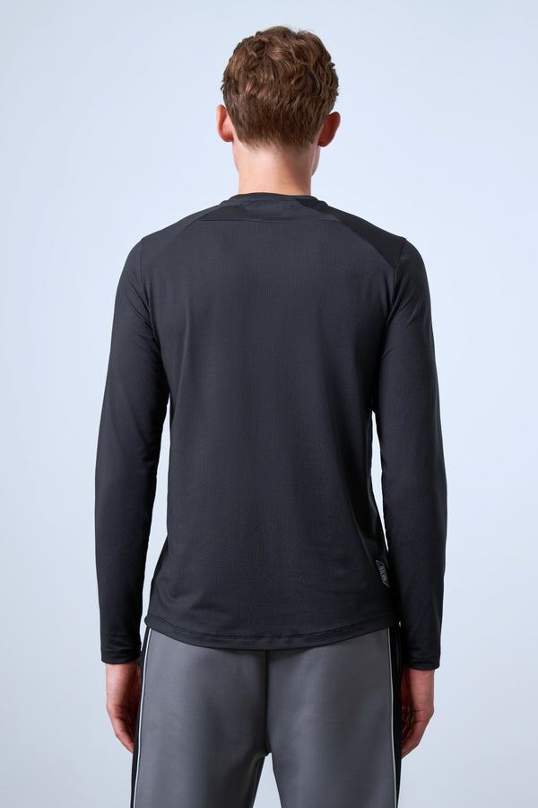 Reflektif Detaylı Uzun Kollu Erkek Bisiklet Yaka T-Shirt - Siyah