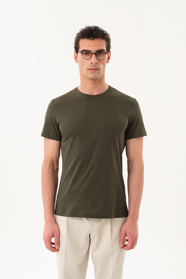 Slim Fit Erkek Bisiklet Yaka Basic T-shirt - Haki