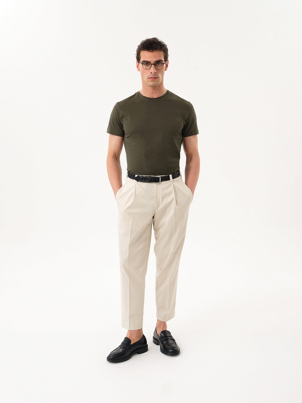 Slim Fit Erkek Bisiklet Yaka Basic T-shirt - Haki