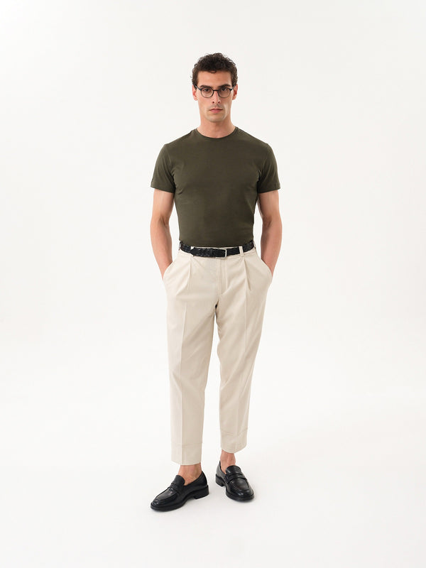 Slim Fit Erkek Bisiklet Yaka Basic T-shirt - Haki