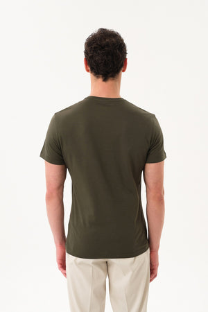 Slim Fit Erkek Bisiklet Yaka Basic T-shirt - Haki