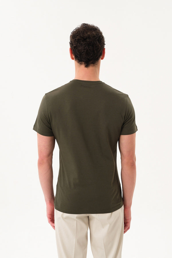Slim Fit Erkek Bisiklet Yaka Basic T-shirt - Haki