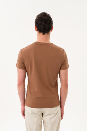 Slim Fit Erkek Bisiklet Yaka Basic T-shirt - Kahverengi