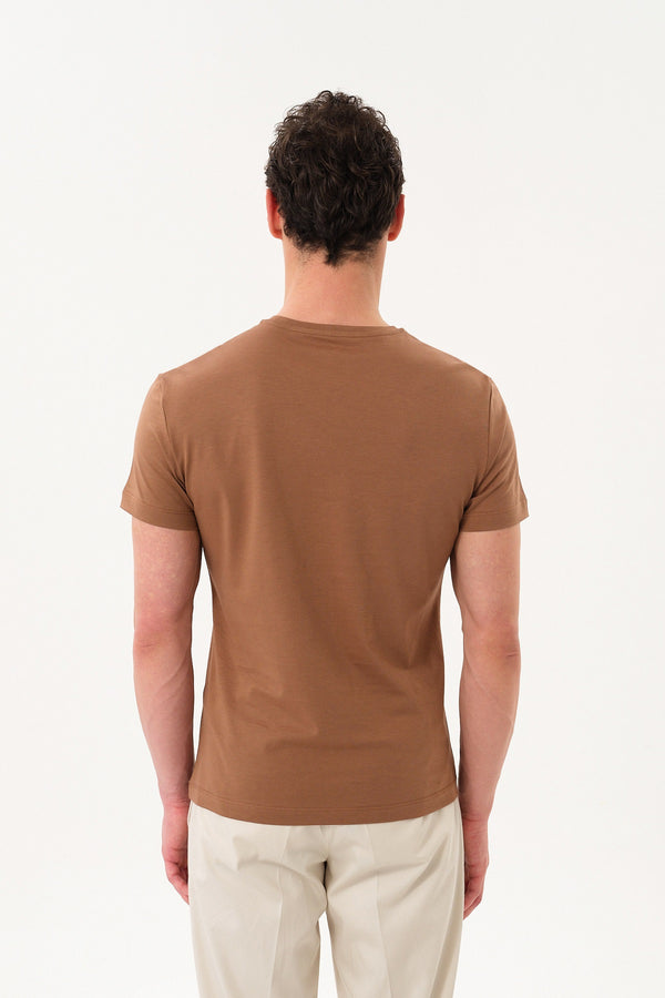 Slim Fit Erkek Bisiklet Yaka Basic T-shirt - Kahverengi