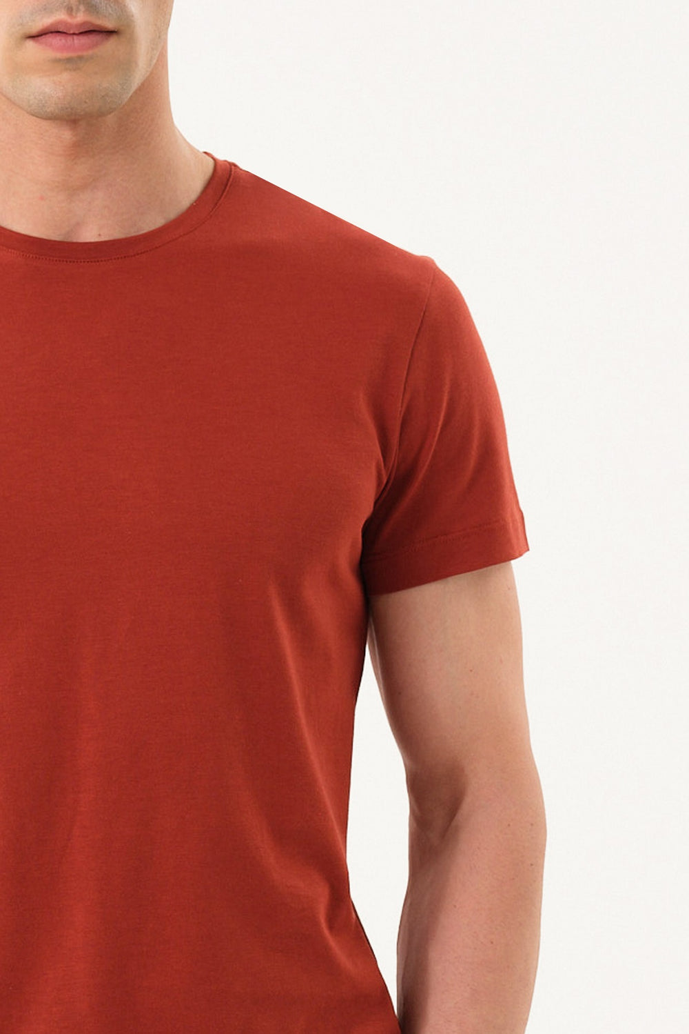 Slim Fit Erkek Bisiklet Yaka Basic T-shirt - Kiremit