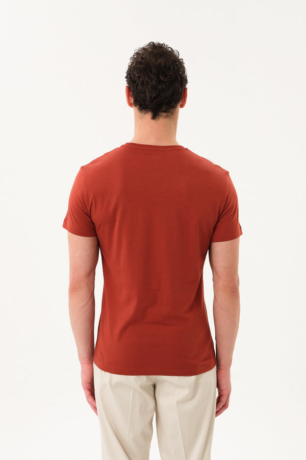 Slim Fit Erkek Bisiklet Yaka Basic T-shirt - Kiremit