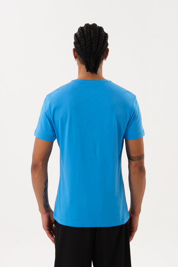 Slim Fit Erkek Bisiklet Yaka Basic T-shirt - Mavi