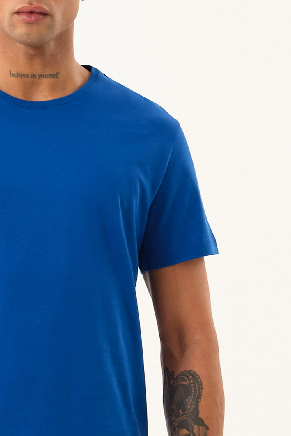 Slim Fit Erkek Bisiklet Yaka Basic T-shirt - Sax