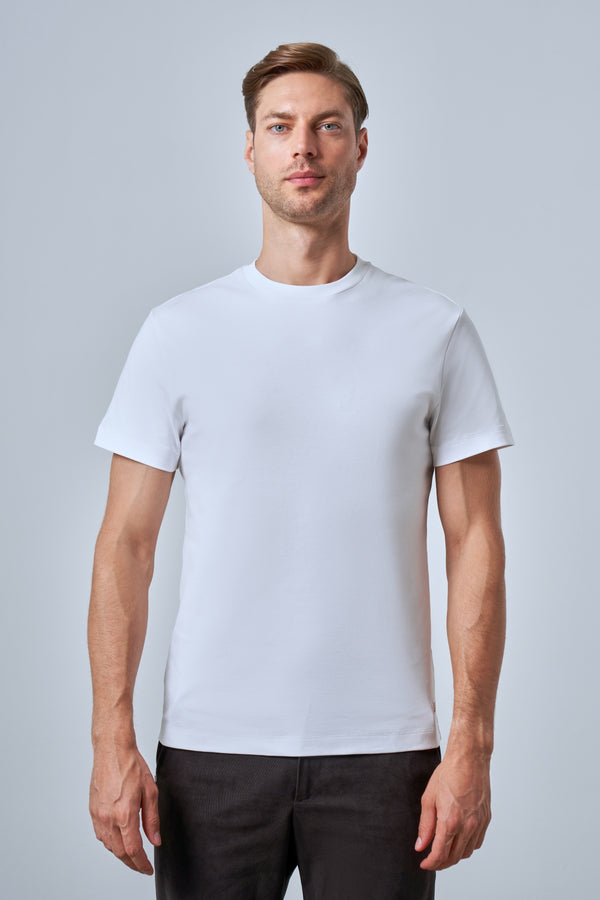 Slim Fit Erkek Bisiklet Yaka T-shirt - Beyaz