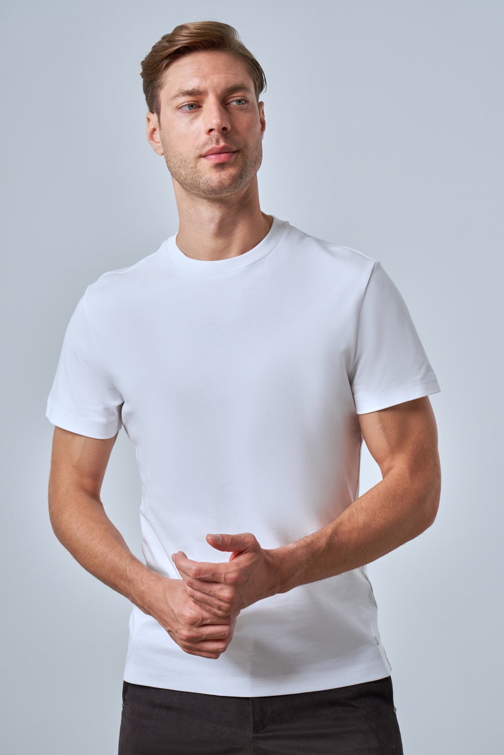 Slim Fit Erkek Bisiklet Yaka T-shirt - Beyaz