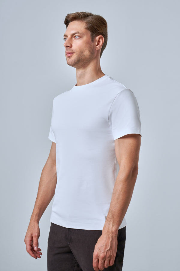 Slim Fit Erkek Bisiklet Yaka T-shirt - Beyaz