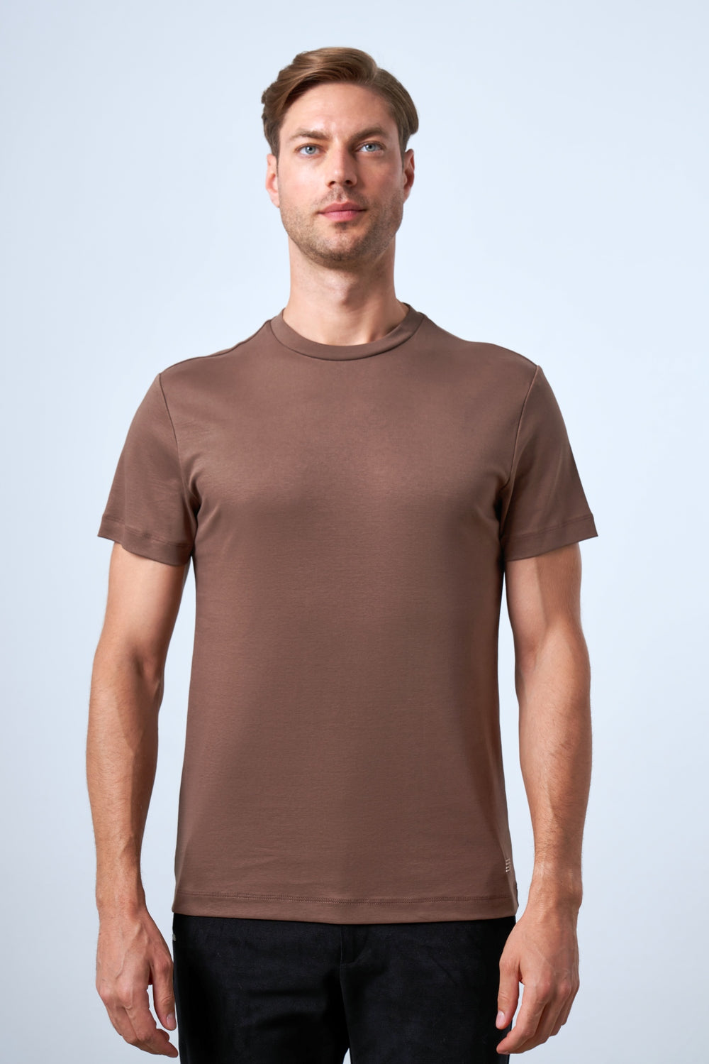 Slim Fit Erkek Bisiklet Yaka T-shirt - Kahverengi