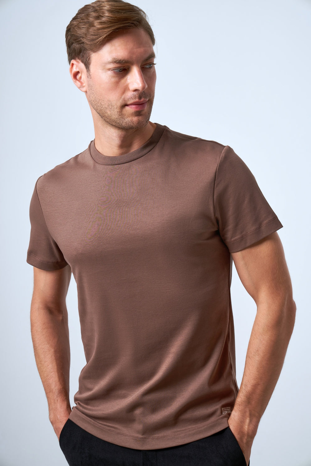 Slim Fit Erkek Bisiklet Yaka T-shirt - Kahverengi