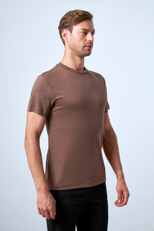 Slim Fit Erkek Bisiklet Yaka T-shirt - Kahverengi