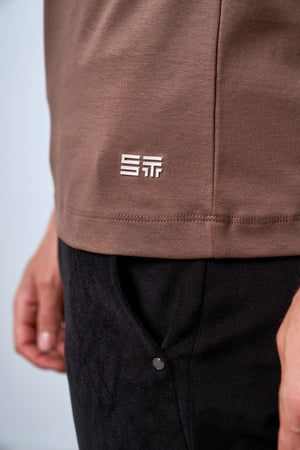 Slim Fit Erkek Bisiklet Yaka T-shirt - Kahverengi