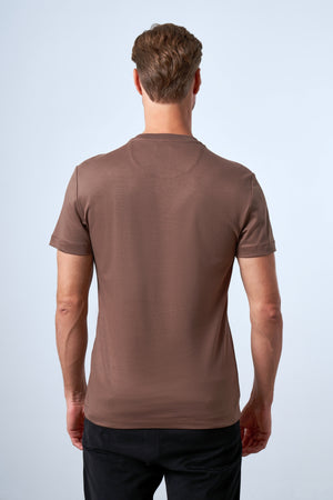 Slim Fit Erkek Bisiklet Yaka T-shirt - Kahverengi