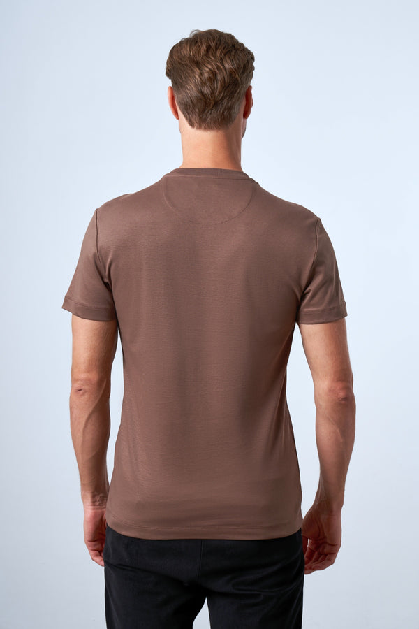 Slim Fit Erkek Bisiklet Yaka T-shirt - Kahverengi