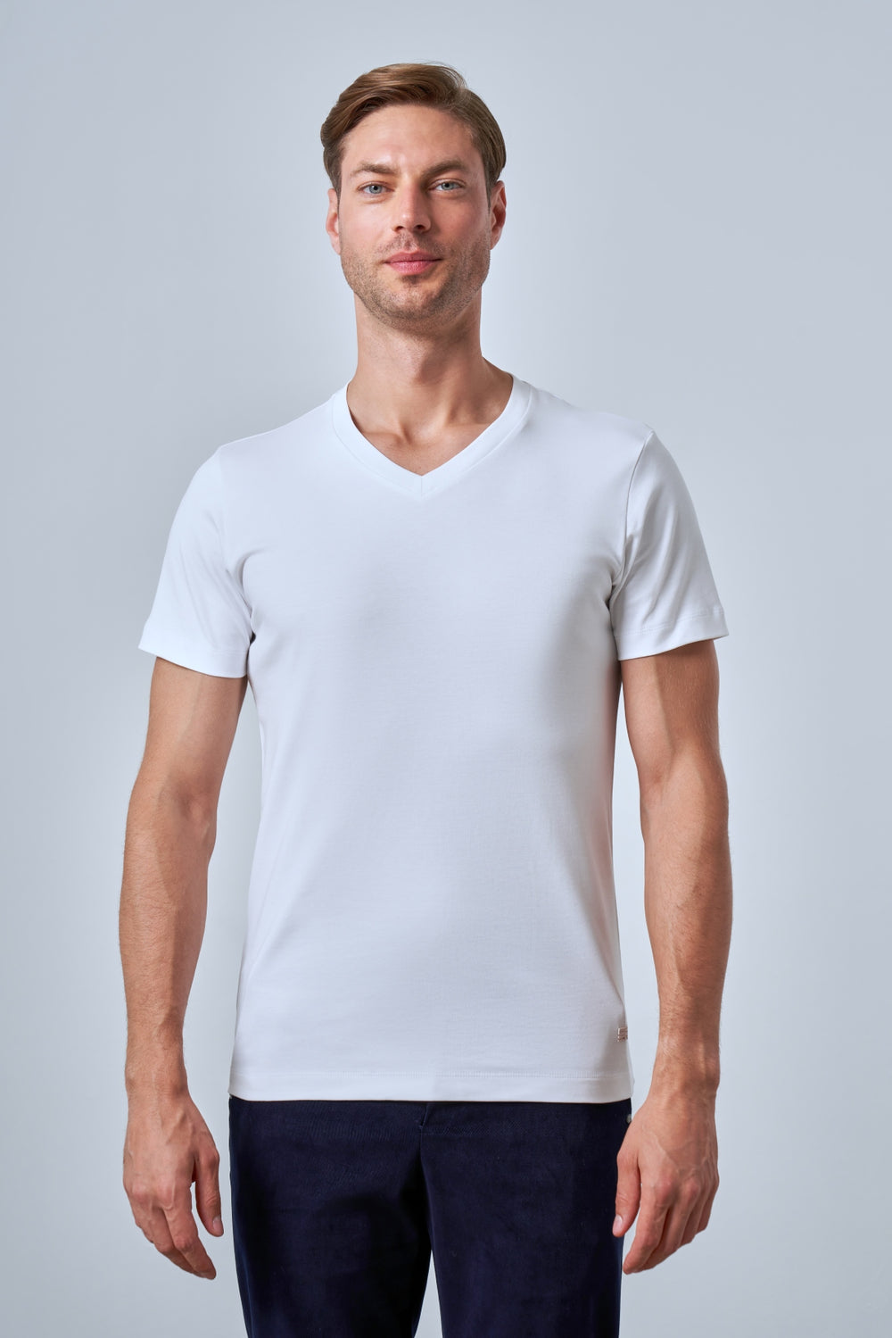 Slim Fit Erkek V Yaka T-shirt - Beyaz