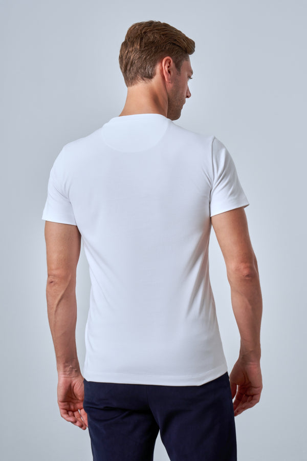 Slim Fit Erkek V Yaka T-shirt - Beyaz