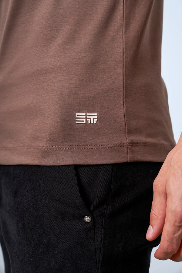 Slim Fit Erkek V Yaka T-shirt - Kahverengi