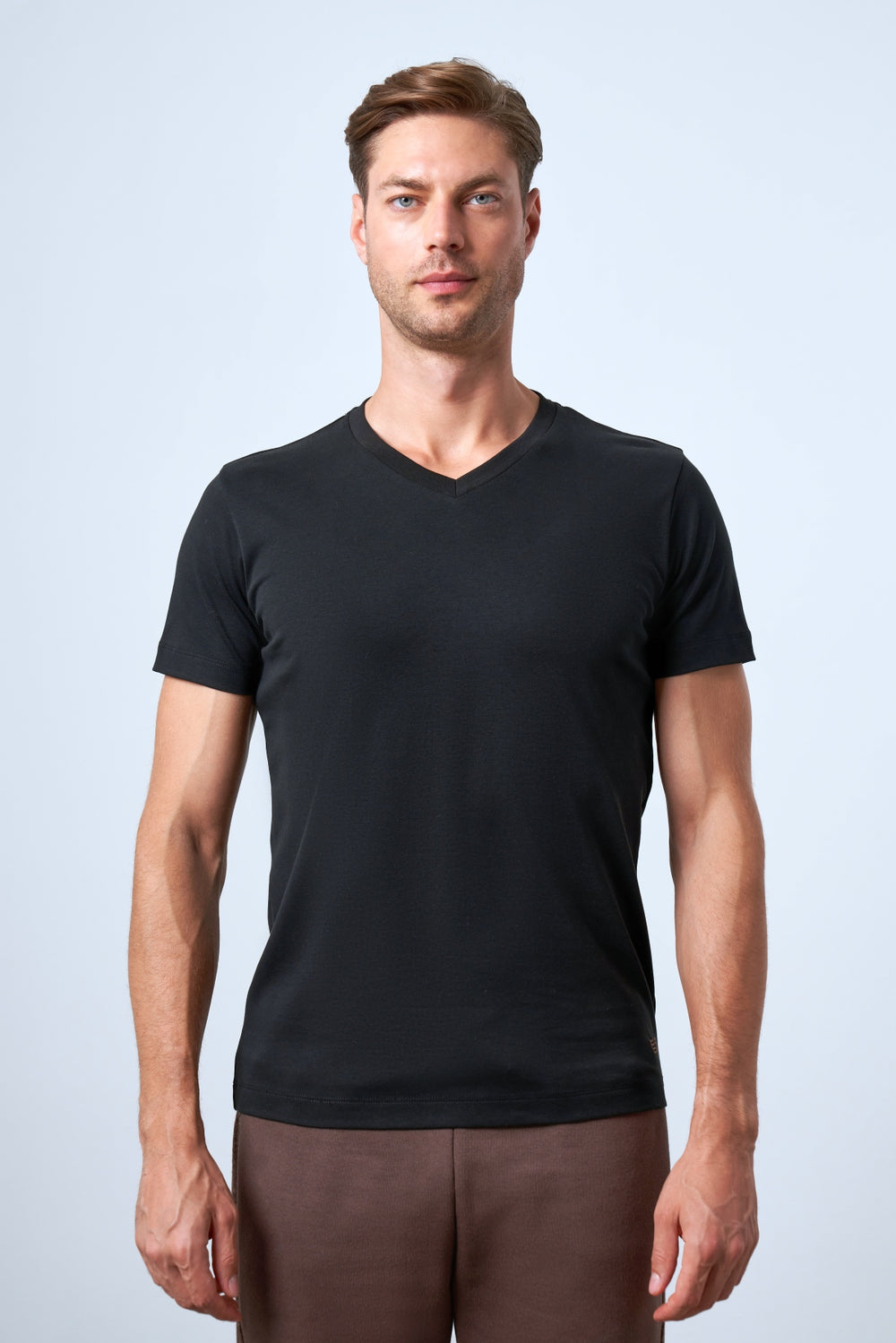 Slim Fit Erkek V Yaka T-shirt - Siyah