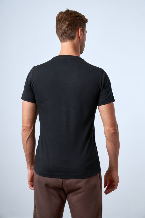Slim Fit Erkek V Yaka T-shirt - Siyah