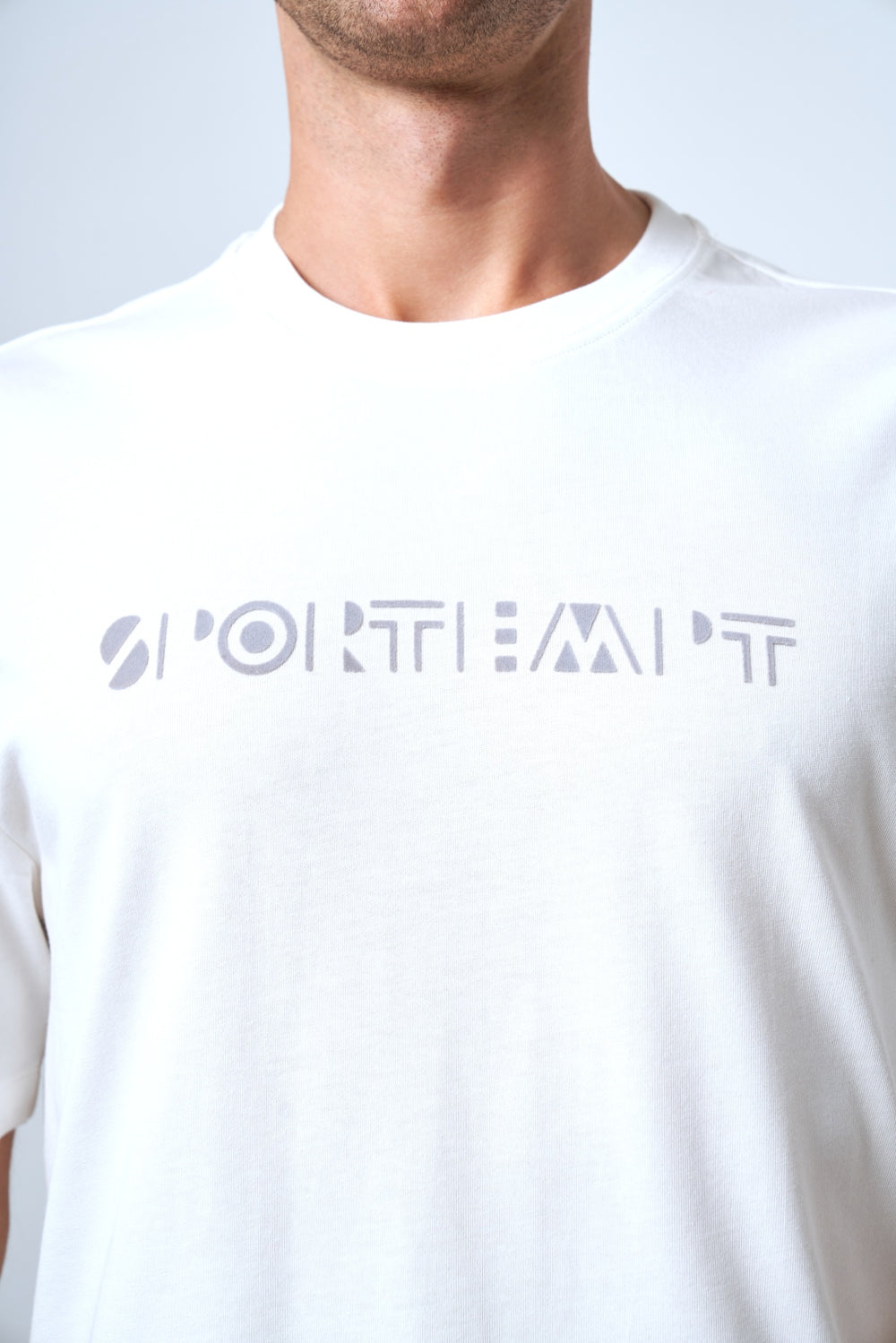 Sportempt Flok Baskılı Erkek Oversize Bisiklet Yaka T-shirt - Ekru