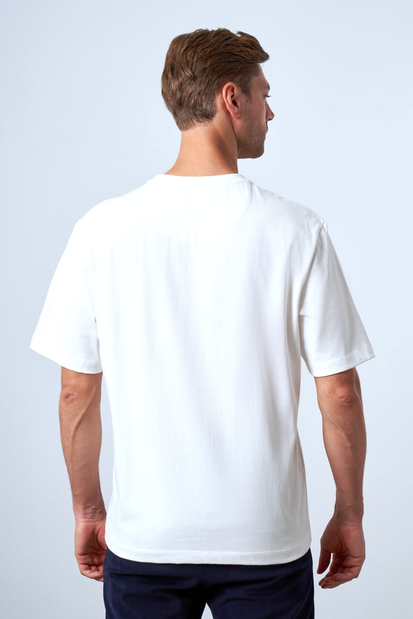 Sportempt Flok Baskılı Erkek Oversize Bisiklet Yaka T-shirt - Ekru