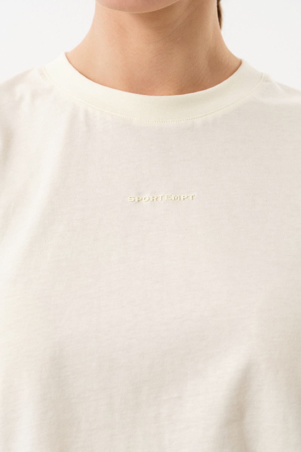 Sportempt İmza Baskılı Bisiklet Yaka Crop Kadın T-shirt - Ekru