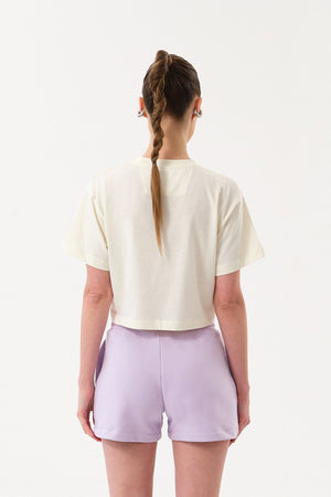 Sportempt İmza Baskılı Bisiklet Yaka Crop Kadın T-shirt - Ekru