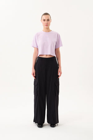 Sportempt İmza Baskılı Bisiklet Yaka Crop Kadın T-shirt - Lila