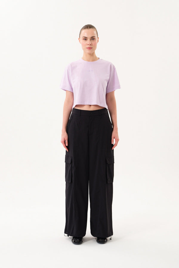 Sportempt İmza Baskılı Bisiklet Yaka Crop Kadın T-shirt - Lila