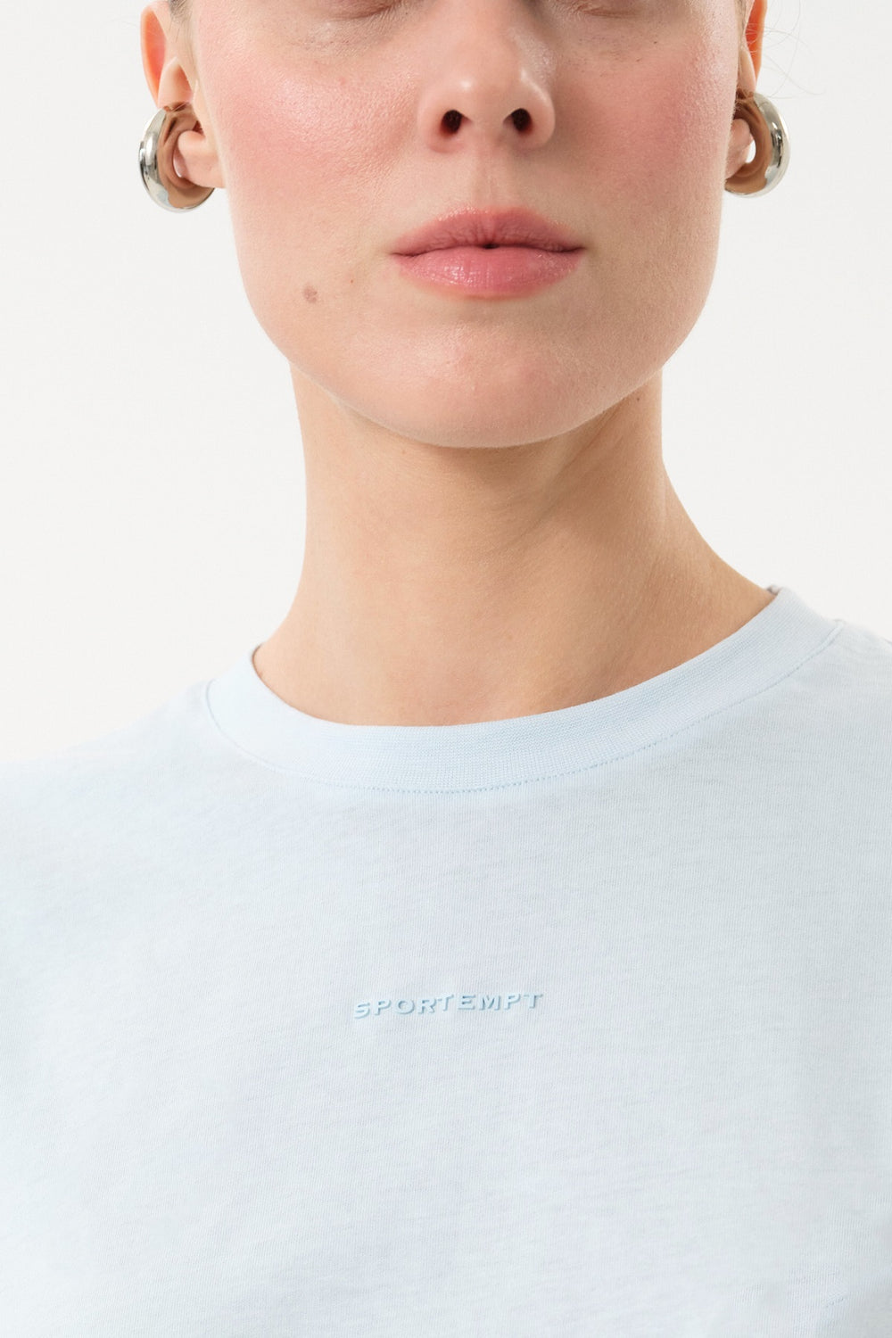 Sportempt İmza Baskılı Bisiklet Yaka Crop Kadın T-shirt - Mavi