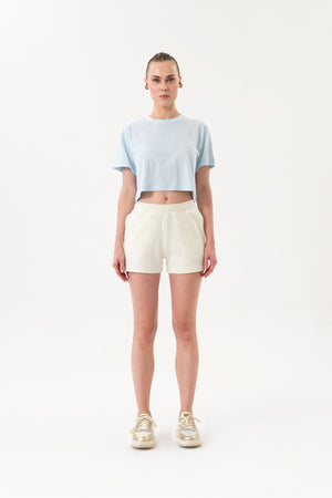 Sportempt İmza Baskılı Bisiklet Yaka Crop Kadın T-shirt - Mavi