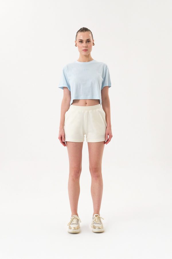 Sportempt İmza Baskılı Bisiklet Yaka Crop Kadın T-shirt - Mavi