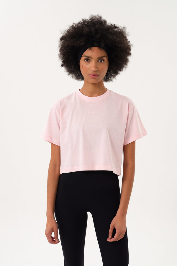 Sportempt İmza Baskılı Bisiklet Yaka Crop Kadın T-shirt - Pembe