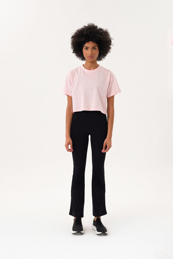Sportempt İmza Baskılı Bisiklet Yaka Crop Kadın T-shirt - Pembe