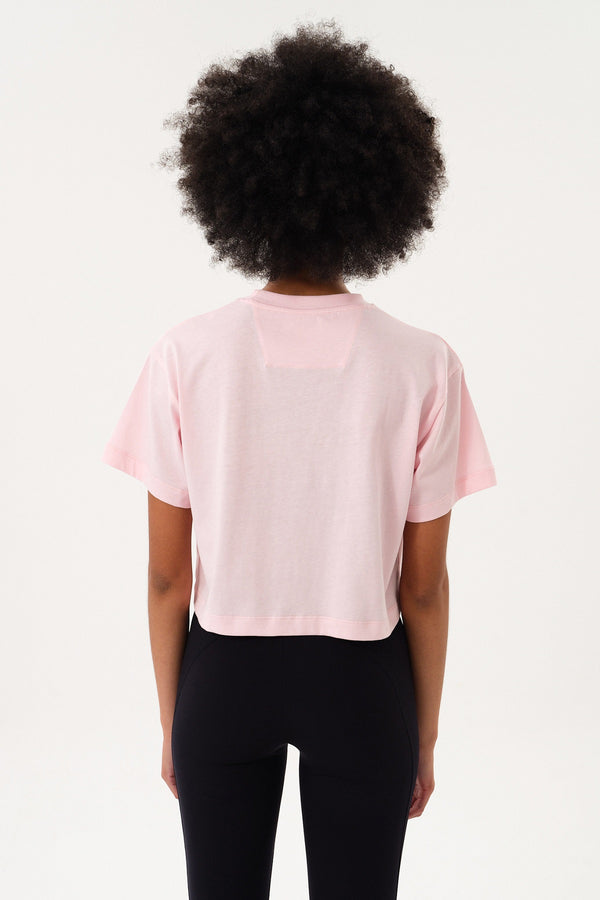 Sportempt İmza Baskılı Bisiklet Yaka Crop Kadın T-shirt - Pembe