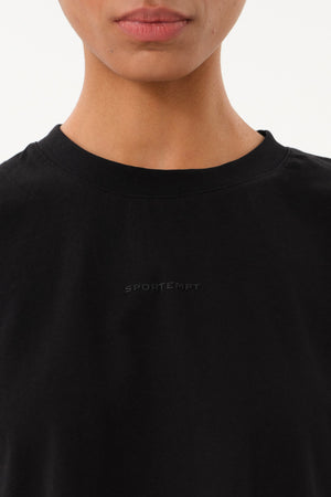 Sportempt İmza Baskılı Bisiklet Yaka Crop Kadın T-shirt - Siyah