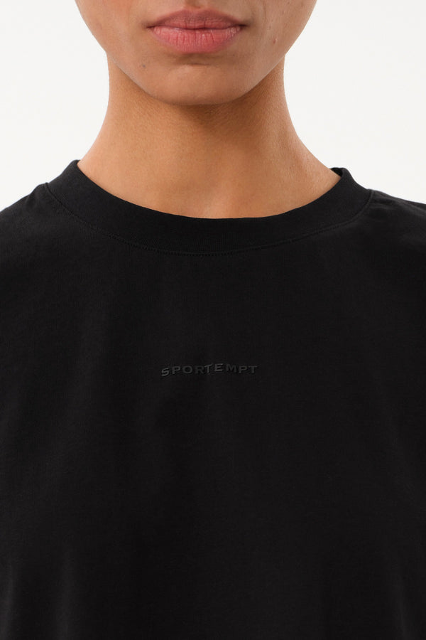 Sportempt İmza Baskılı Bisiklet Yaka Crop Kadın T-shirt - Siyah