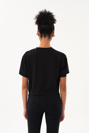 Sportempt İmza Baskılı Bisiklet Yaka Crop Kadın T-shirt - Siyah